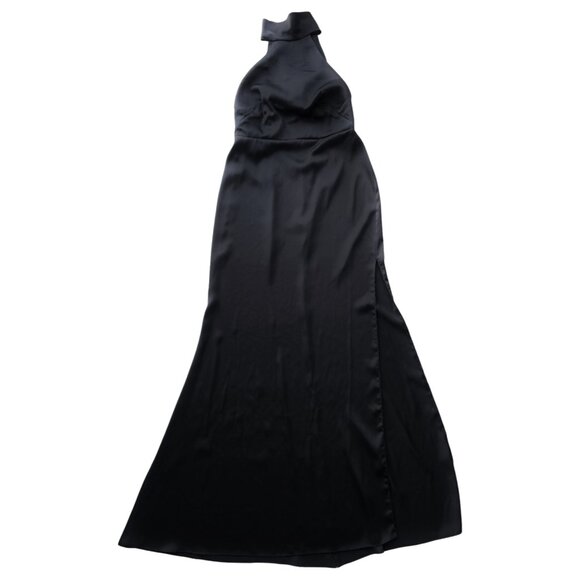 Azazie x Delaney Childs Bridesmaid Dress Black Satin Size A 10 Sexy High Neck - Picture 4 of 7